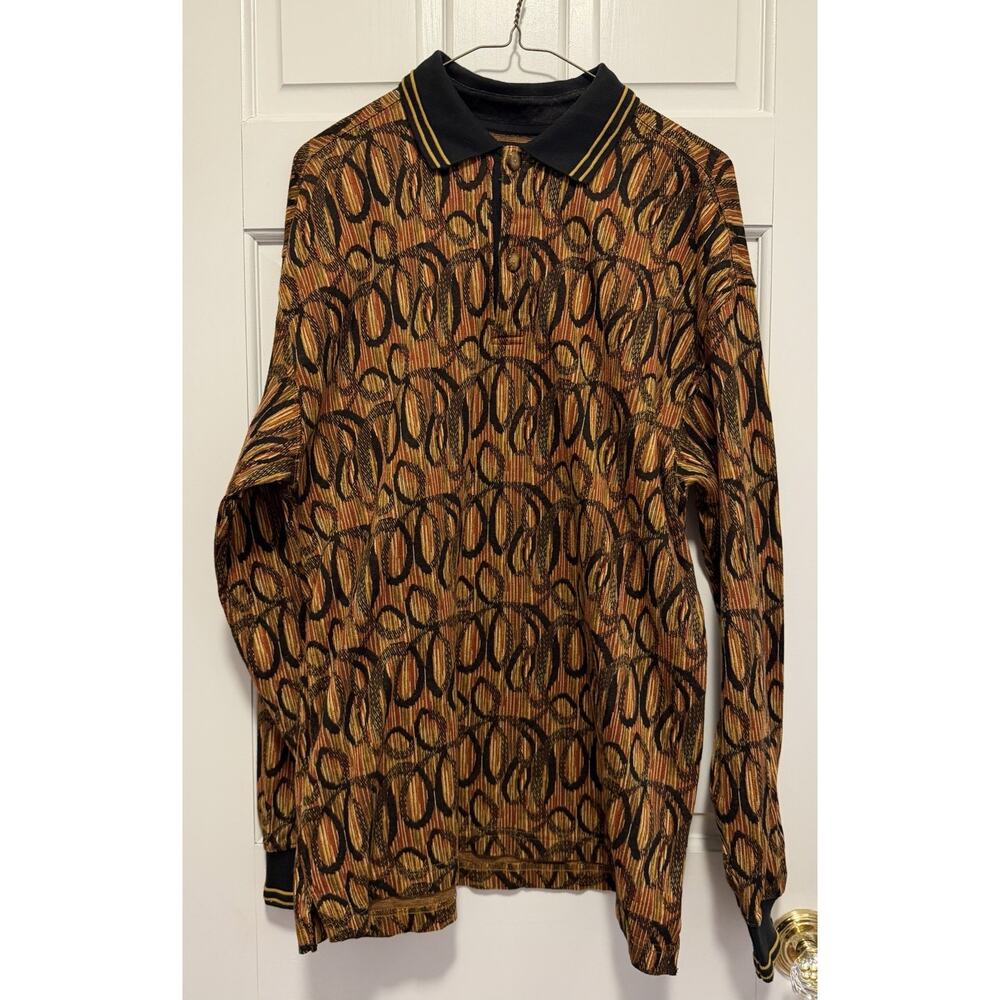 Vintage Bachrach Polo Shirt Mens M- Multicolor Loud Abstract Coogi Style Golf
